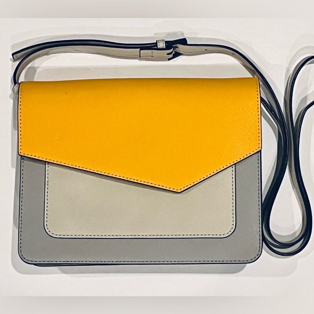 Botkier Cobble Hill Crossbody Bag Colorblock Leather Purse Gray Yellow Handbag